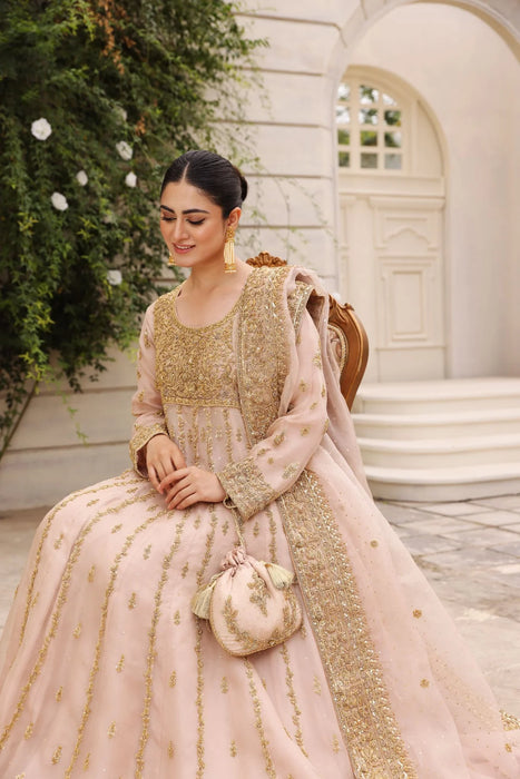 Blush Pink Nikkah Kalidaar Gown with Gold Ada Work
