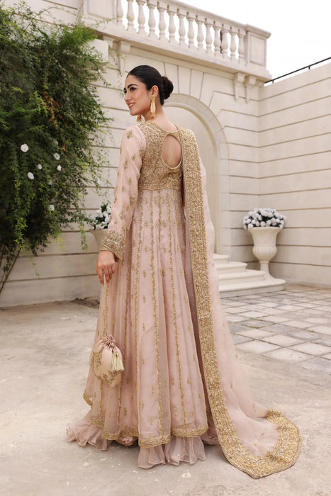 Blush Pink Nikkah Kalidaar Gown with Gold Ada Work